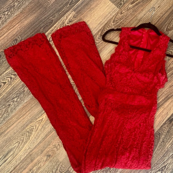 Venus Red Lace Jumpsuit - Picture 1 of 2